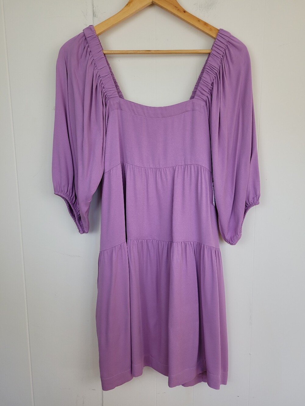 Shinestar Medium Purple Square Neck Tiered Mini Dress